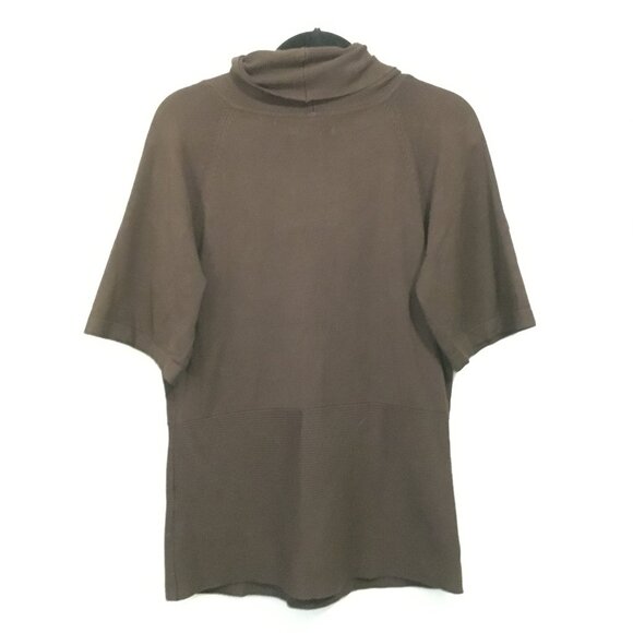 Brown Cowl Neck Ribbed Waist Short Sleeve Sweater - Picture 4 of 16